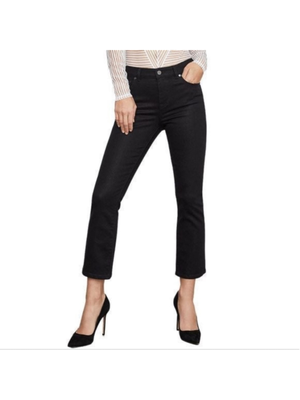 BCBGMaxAzria Coated Bootcut Cropped Jeans Black Size 27